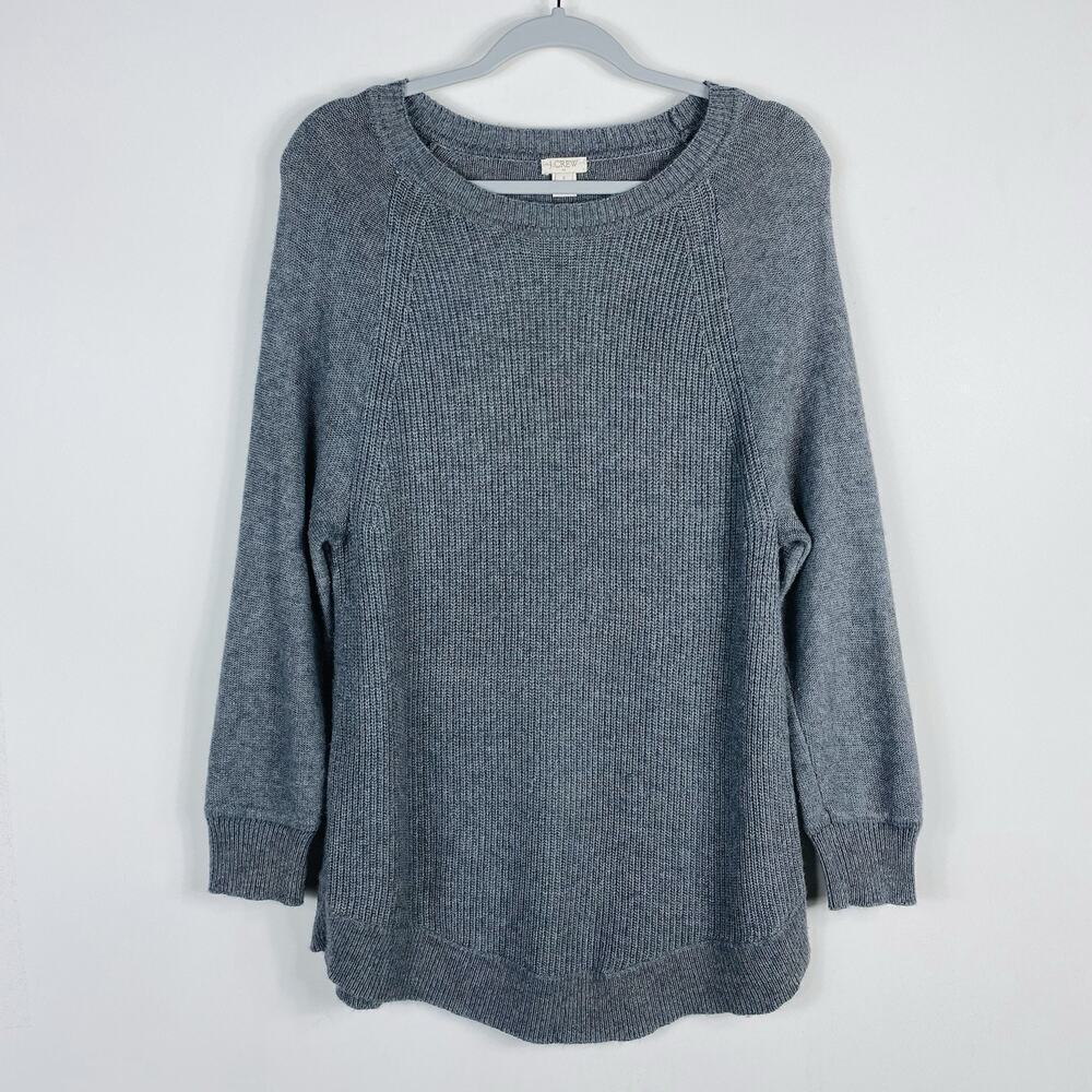 J. Crew Sweater Women's Small Gray Textured Curved-Hem Merino Wool Blend C9719